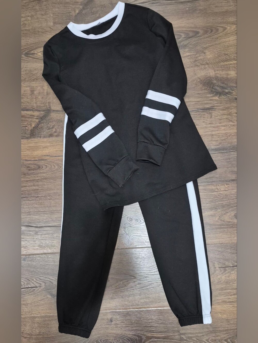 Black Track Joggers with White Stripe - Women's Casual Set